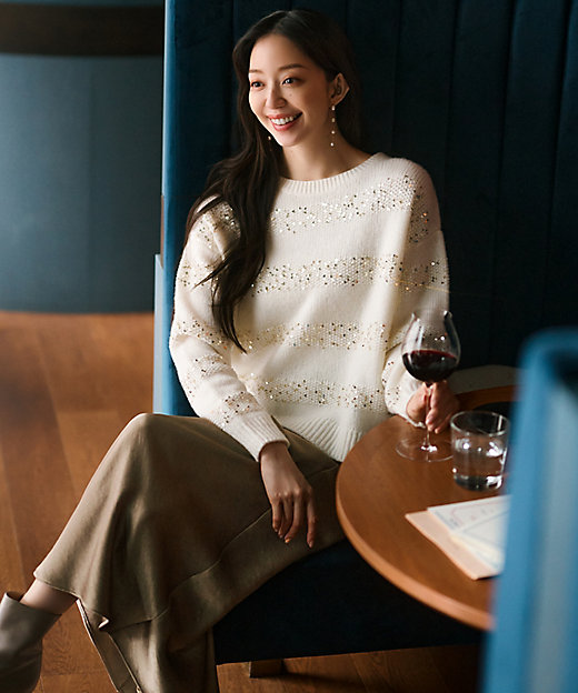 滝沢眞規子さん着用／一部店舗限定】スパングルボーダー ニット