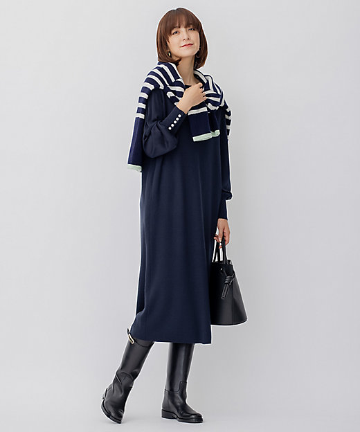 CLASSY．1月号掲載】ウールブレンド パール ニットワンピース