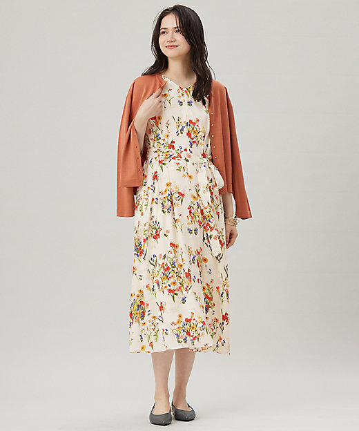 洗える】フラワーガーデンプリント ワンピース（OPWRGM0306