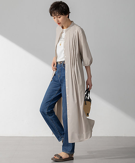 洗える】ラスターローン フロントタック ワンピース