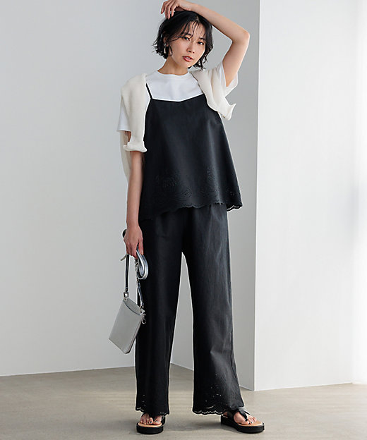 洗える】リネンエンブロイダリー ワイドパンツ（PRWOCM0508