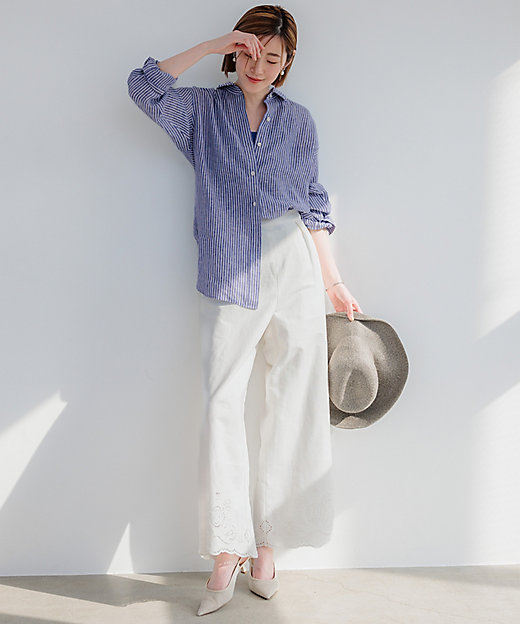 洗える】リネンエンブロイダリー ワイドパンツ（PRWOCM0508