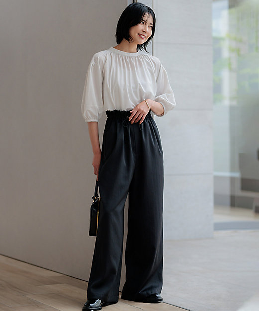 接触冷感／洗える】ヴィンテージソフトサテン サスペンダー パンツ