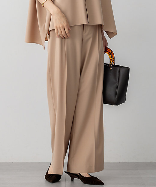 洗える】TWマットクロス タック ワイド パンツ