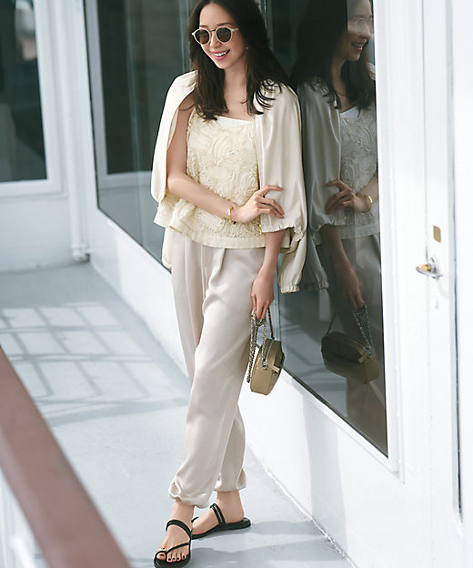 洗える】ドレープサテン 2WAY ドロスト パンツ