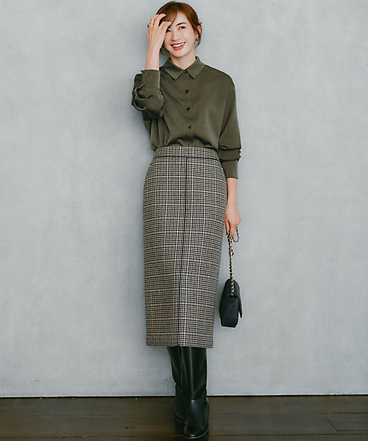 見上愛さん着用】ボンディングチェックツイード Iライン スカート