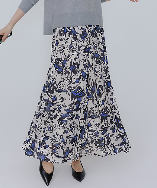 洗える】ニュアンスフラワープリント フレア スカート