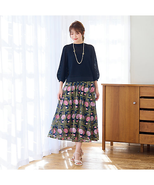 ローズチュール刺繍スカート（51042504） | Rose Tiara (Women