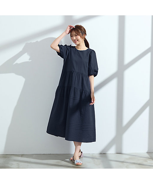 接触冷感／コットン100％／イージケア】ミラクルウェーブワンピース