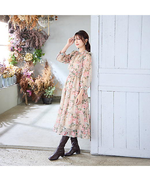 手洗いOK】ボタニカル風フラワーワンピース（51015503