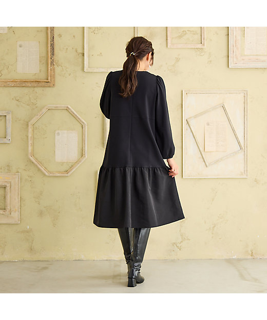 吸湿発熱／保温性】異素材切替ティアードワンピース（51016509