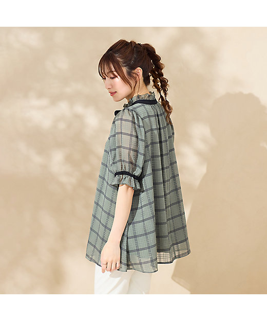 シアーチェック配色リボンブラウス（51034505） | Rose Tiara