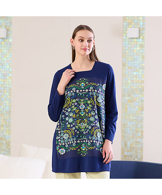 フラワープリント配色使いチュニック（50122502） | Liliane