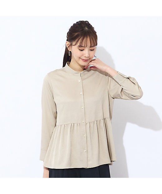 洗える】シルキーツイルバンドカラーブラウス（73035506