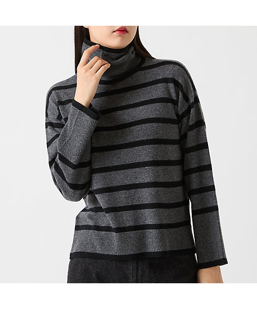 カシミヤ100％】タートルネックボーダーニット（81136509