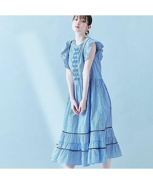 ストライプローウエストワンピ―ス（83013502） | Rose Tiara