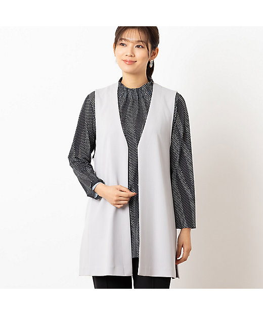 洗える・セットアップ可能】Vネックロングジレ（12001531