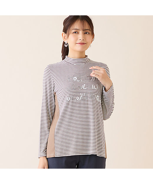 洗える】刺繍入りボーダーカットソー（12122602） | LOBJIE