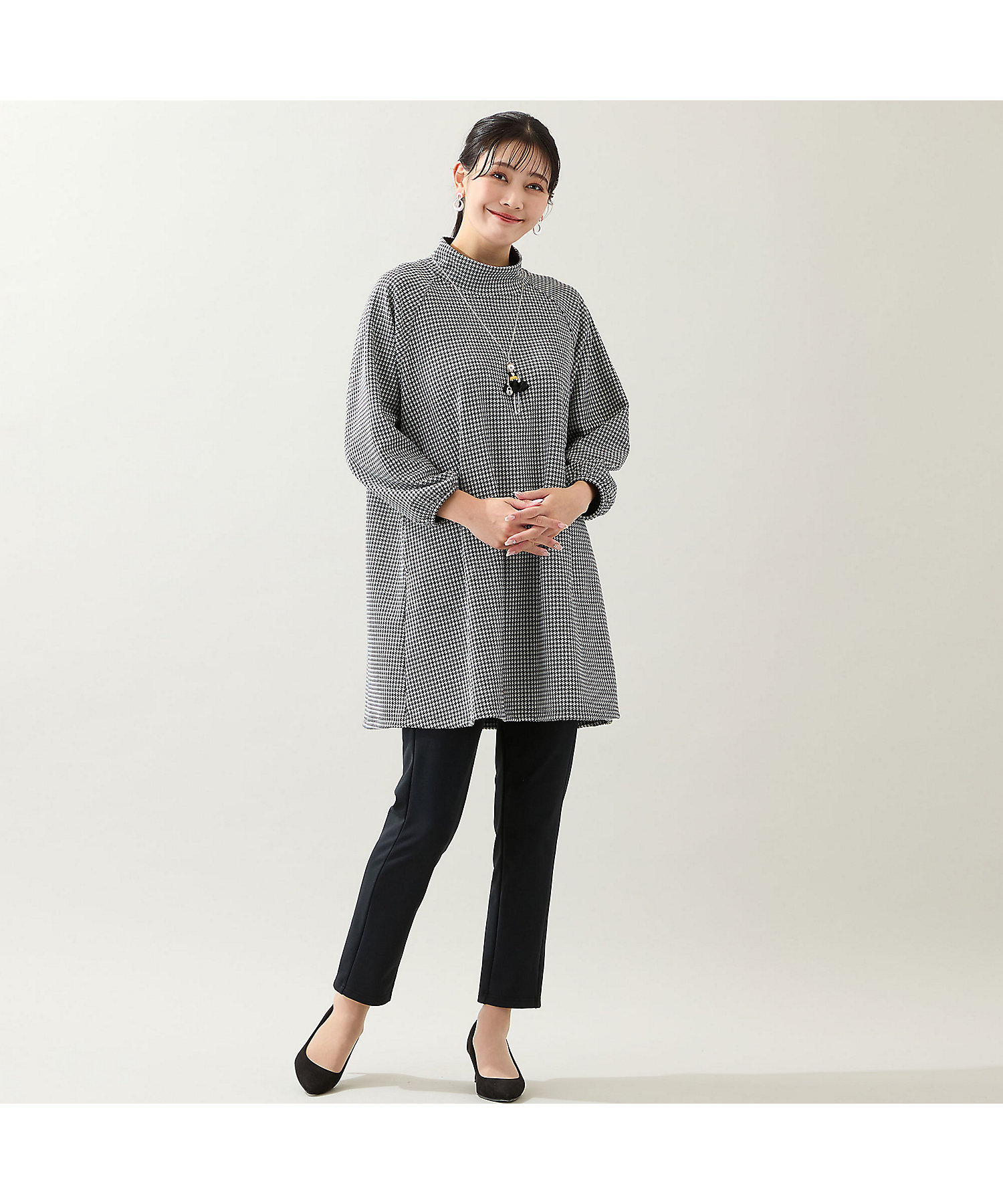 洗える・日本製・3L／4Lサイズあり】千鳥柄チュニック