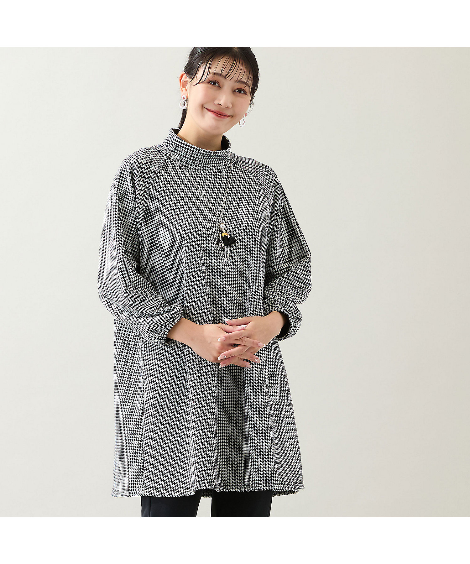 洗える・日本製・3L／4Lサイズあり】千鳥柄チュニック