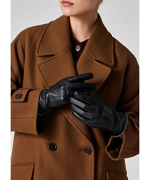 Paul Smith 濃青 シグネチャーストライプパイピングレザーグローブ