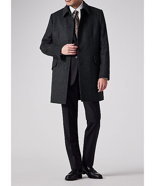 ヘリンボーン ウールカシミヤ ステンカラーコート