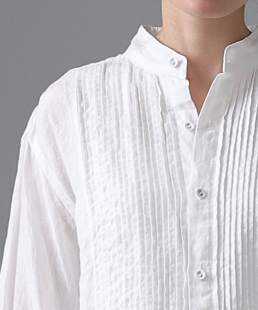 エド haddow リネンピンタックバンドカラーシャツ