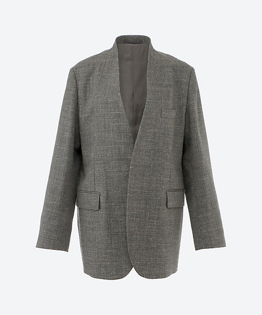送料無料】WOOL LINEN COLLARLESS JK