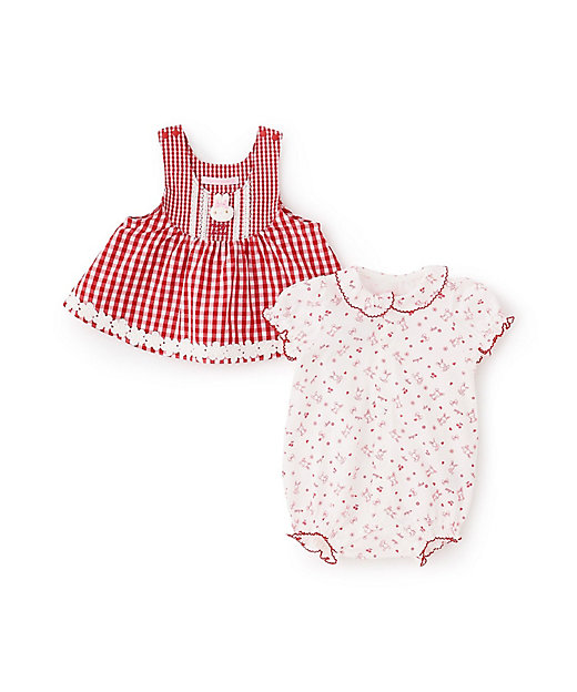 ウサギマスコットつきギンガムエプロン ロンパース 6261561