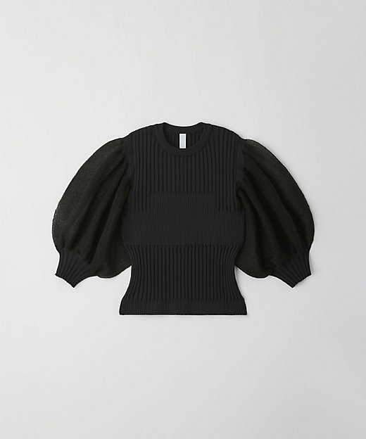 FLUTED LUCENT SHORT PUFF SLEEVE TOP