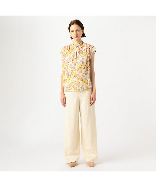 シルクペイズリーフラワープリント ショルダータックブラウス | maison