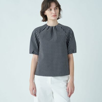 ドットストレッチジャカード ネックタックブラウス | maison