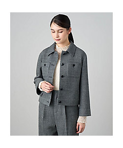 セットアップ対応商品】ブルーミックスツイードノーカラー ジャケット