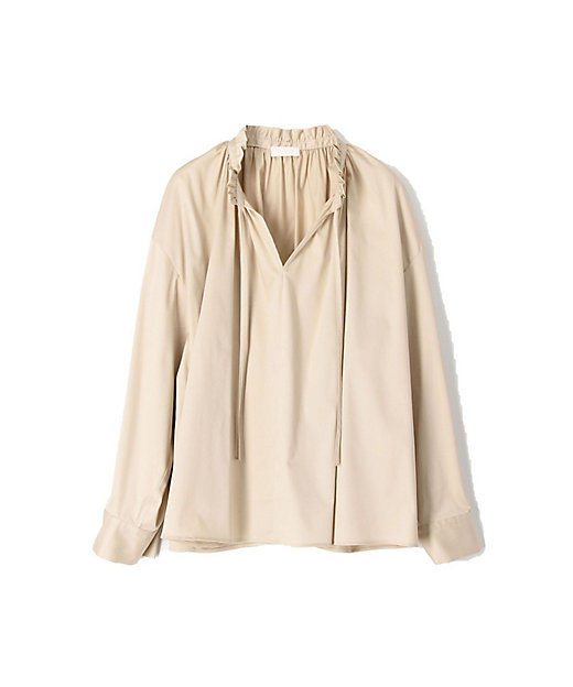 ハイカウントサテン ネックフリルブラウス | maison TOMORROWLAND