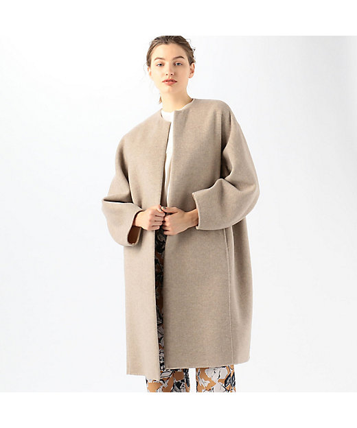 ウールカシミヤダブルフェイス ノーカラーコート | maison