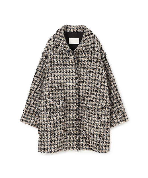 ミックスハウンドトゥースツイード スタンドカラーコート | maison