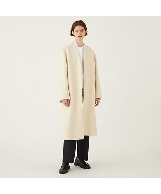 アルパカシルクカーリーニット ノーカラーコート | maison