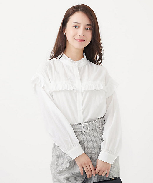 小さいサイズ】ナチュラルコットンフリルデザインシャツブラウス