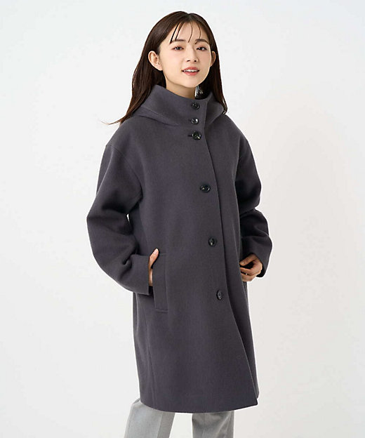 小さいサイズ】SUPER100sウール フーデットミドルコート | MK