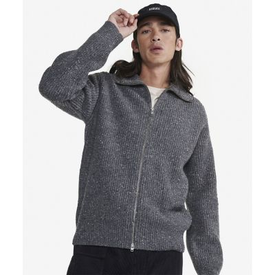 メランジ ウール ハイネックジップアップニットセーター ／ ダブル