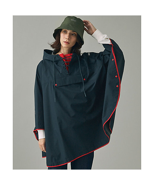 透湿防水 撥水 防風 2トーンデザイン パッカブルポンチョ ／ 収納袋