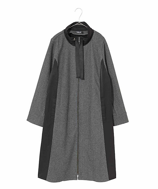大きいサイズ】異素材スタンドカラーロングコート ／洗える | HIROKO