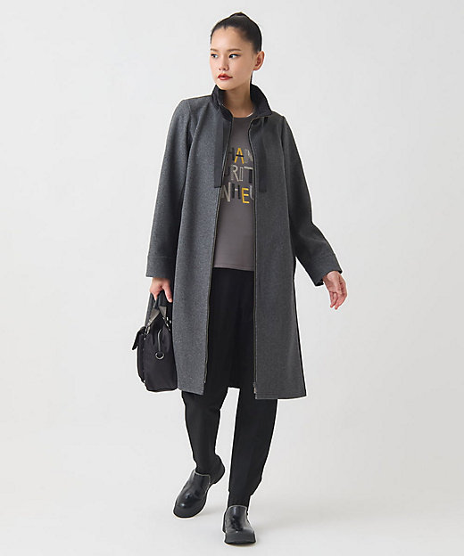 大きいサイズ】異素材スタンドカラーロングコート ／洗える | HIROKO