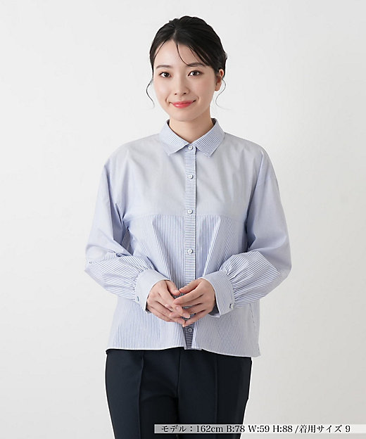 ストライプ切替ショートブラウス【MUSE BY ROCHAS