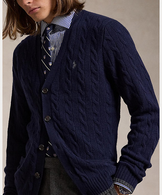 ケーブルニット ウールカシミヤ カーディガン