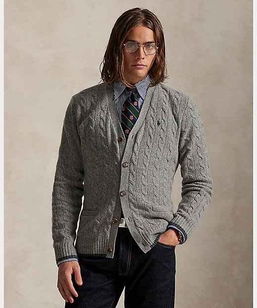 ケーブルニット ウールカシミヤ カーディガン