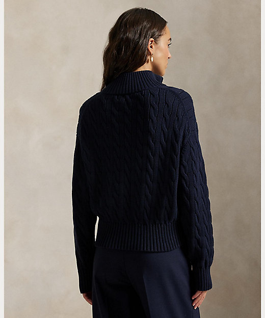 ケーブルニット コットン クォータージップ セーター