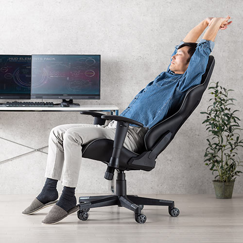 ゲーミングチェア リクライニング ロッキング機能 肘掛け付き PUレザー