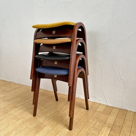 秋田木工 used リメイクチェア スタッキングスツール 本革 黒