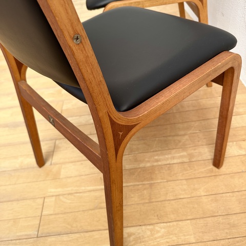 used リメイク 天童木工 ダイニングチェア2脚セット 合皮レザー黒